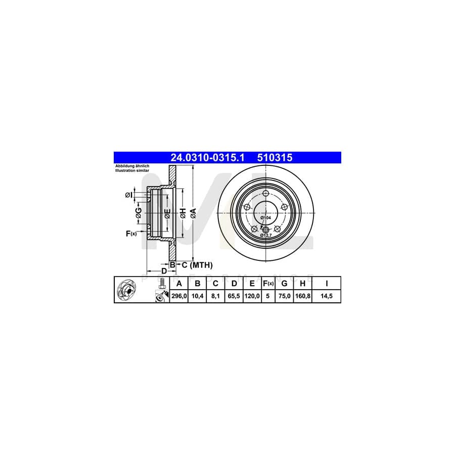ATE PowerDisc 24.0310-0315.1 Brake Disc Solid, Coated, High-carbon, with bolts/screws - 1 piece
