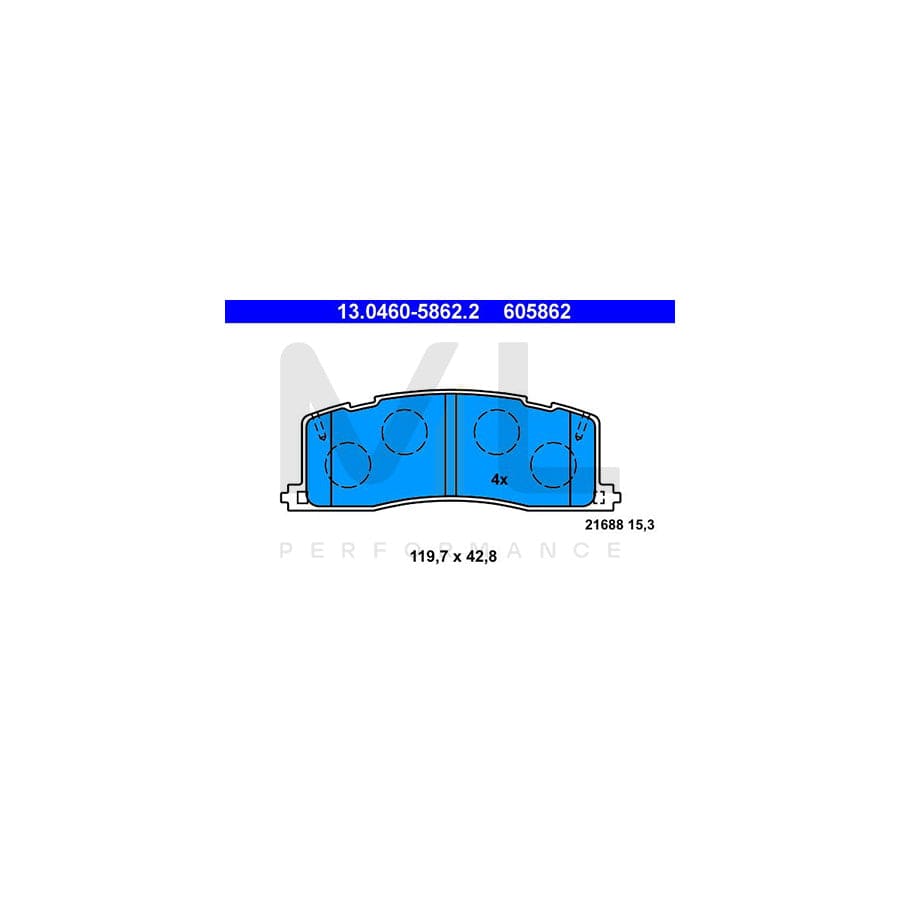 ATE 13.0460-5862.2 Brake pad set for TOYOTA Previa / Estima I (XR10, XR20) excl. wear warning contact, not prepared for wear indicator
