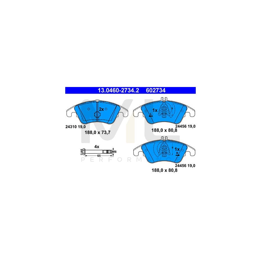 ATE 13.0460-2734.2 Brake pad set excl. wear warning contact, prepared for wear indicator, with brake caliper screws