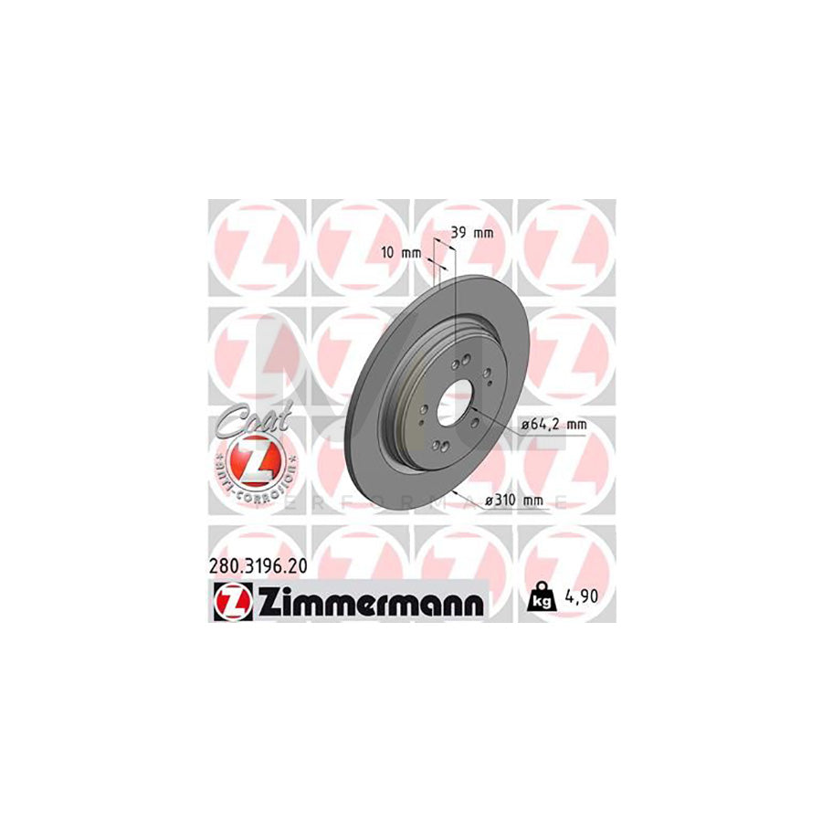 ZIMMERMANN 280.3196.20 Brake Disc for HONDA CR-V V (RW, RT) Solid, Coated - 1 piece