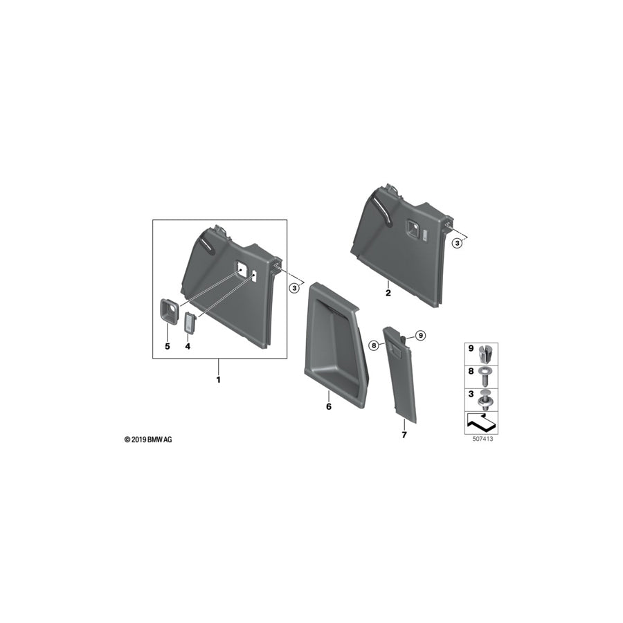 Genuine BMW 51476998054 G01 Right Trunk Trim PHEV SCHWARZ (Inc. X3 30eX)