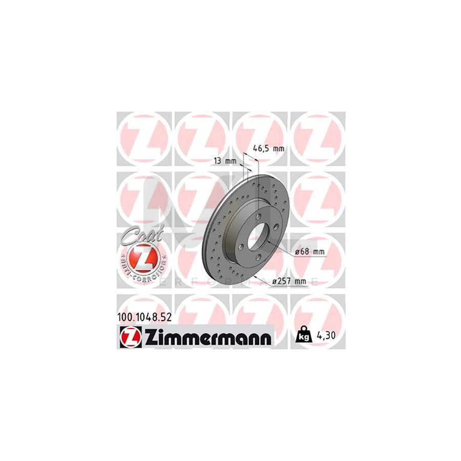 ZIMMERMANN SPORT COAT Z 100.1048.52 Brake Disc Perforated, Solid, Coated - 1 piece