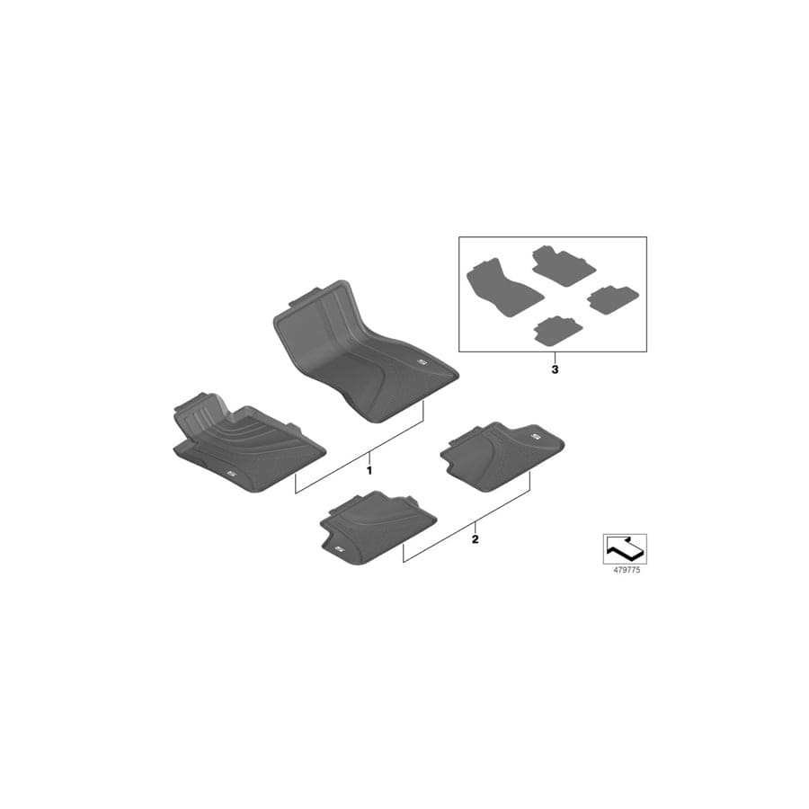 Genuine BMW 51472473486 G30 G31 F90 Floor Mats, All-Weather, Front LHD 48V (Inc. 520i 1.6, 540dX & M550dX)
