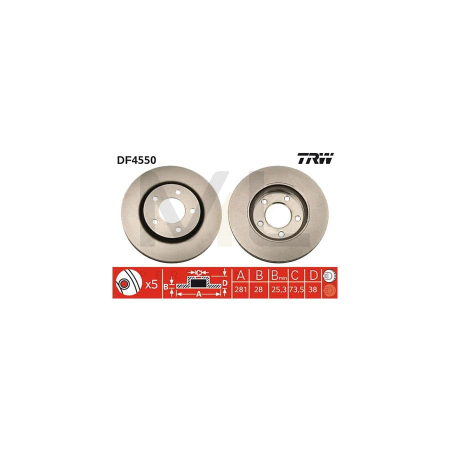TRW DF4550 Brake Disc Vented, Painted, High-carbon - 1 piece