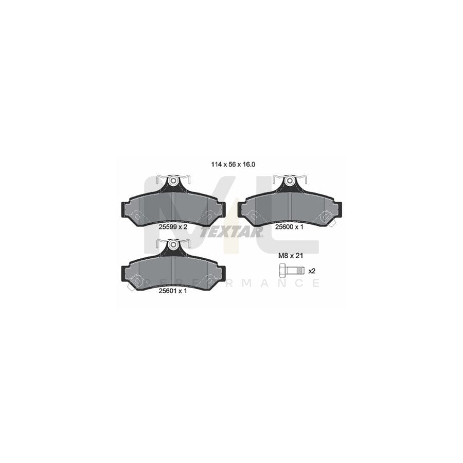 TEXTAR 2559901 Brake pad set with acoustic wear warning, with brake caliper screws
