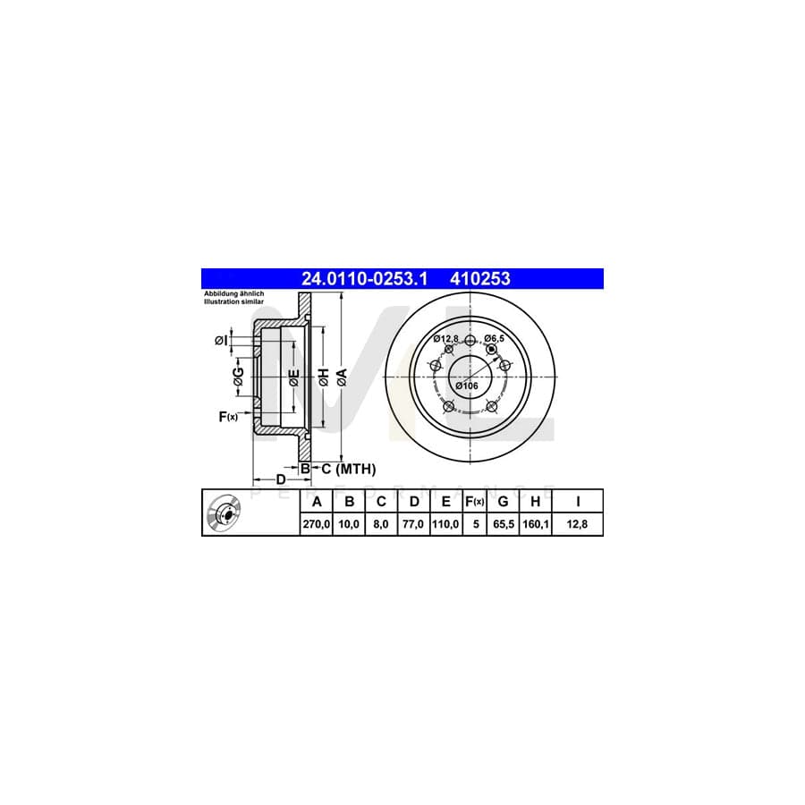 ATE 24.0110-0253.1 Brake Disc Solid - 1 piece