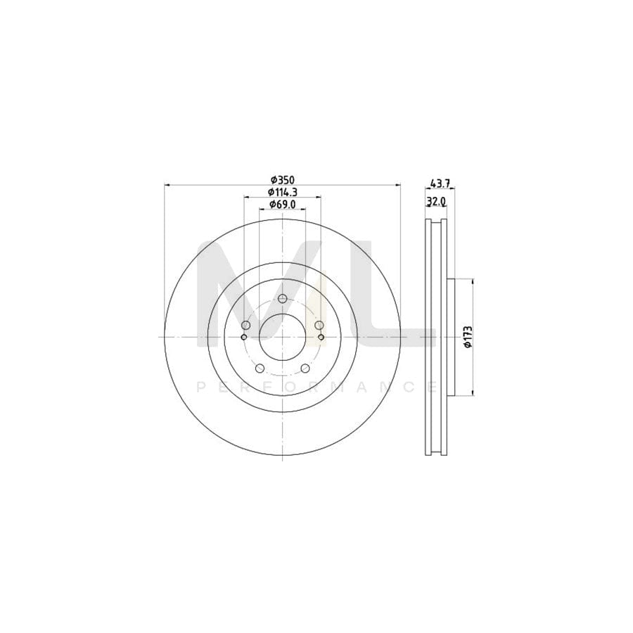 HELLA PRO 8DD 355 122-321 Brake Disc for MITSUBISHI Lancer VIII Saloon (CY_A, CZ_A) Internally Vented, Coated, without wheel hub, without wheel studs | ML Performance Car Parts