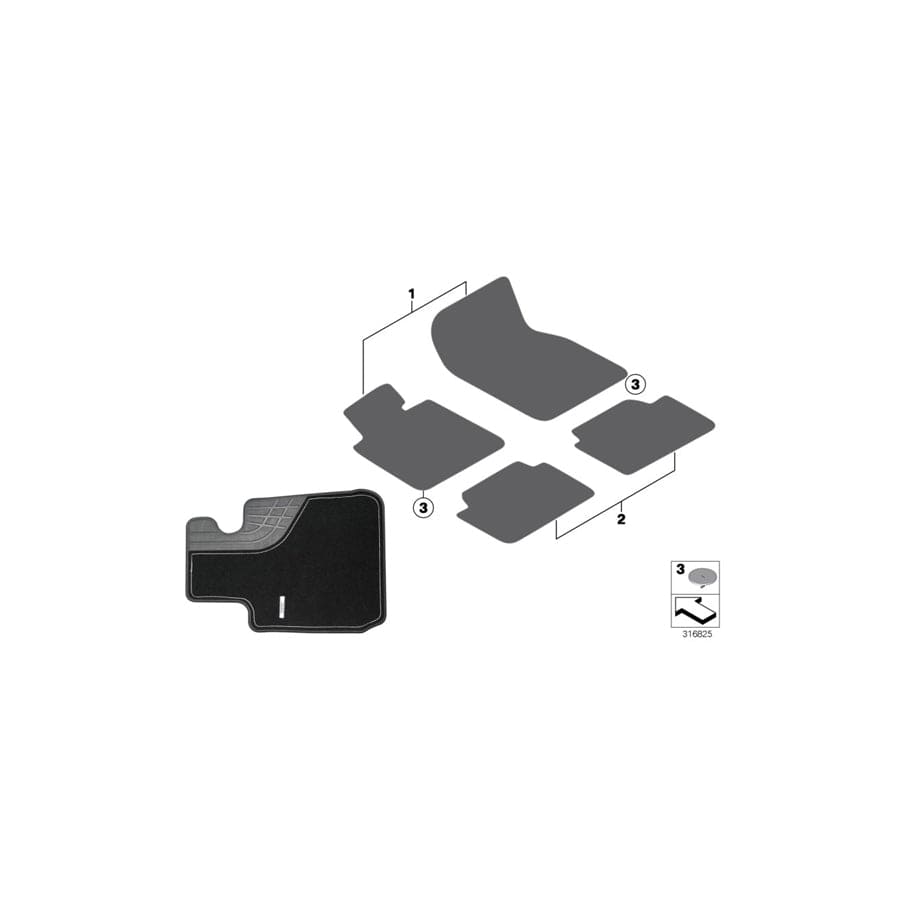 Genuine BMW 51472339147 F34 Floormats, Fabric, 'Luxury' Rear LUXURY (Inc. 328iX, 325d & 330i)