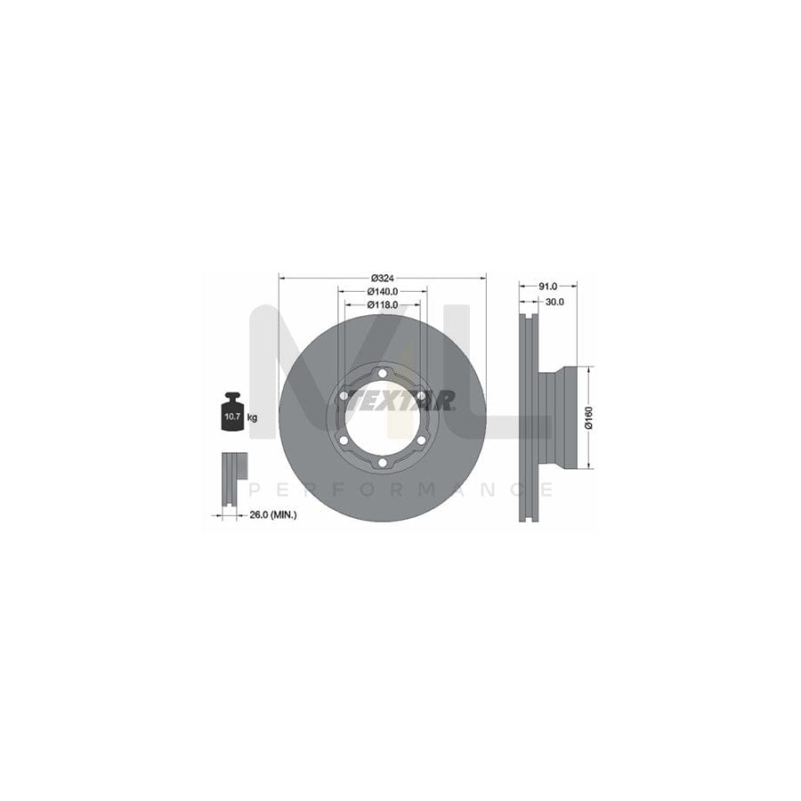 TEXTAR 93087600 Brake Disc Internally Vented, without wheel hub, without wheel studs - 1 piece