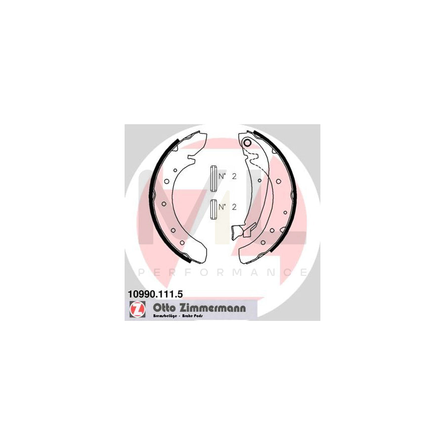 ZIMMERMANN 10990.111.5 Brake Shoe Set Photo corresponds to scope of supply, with lever