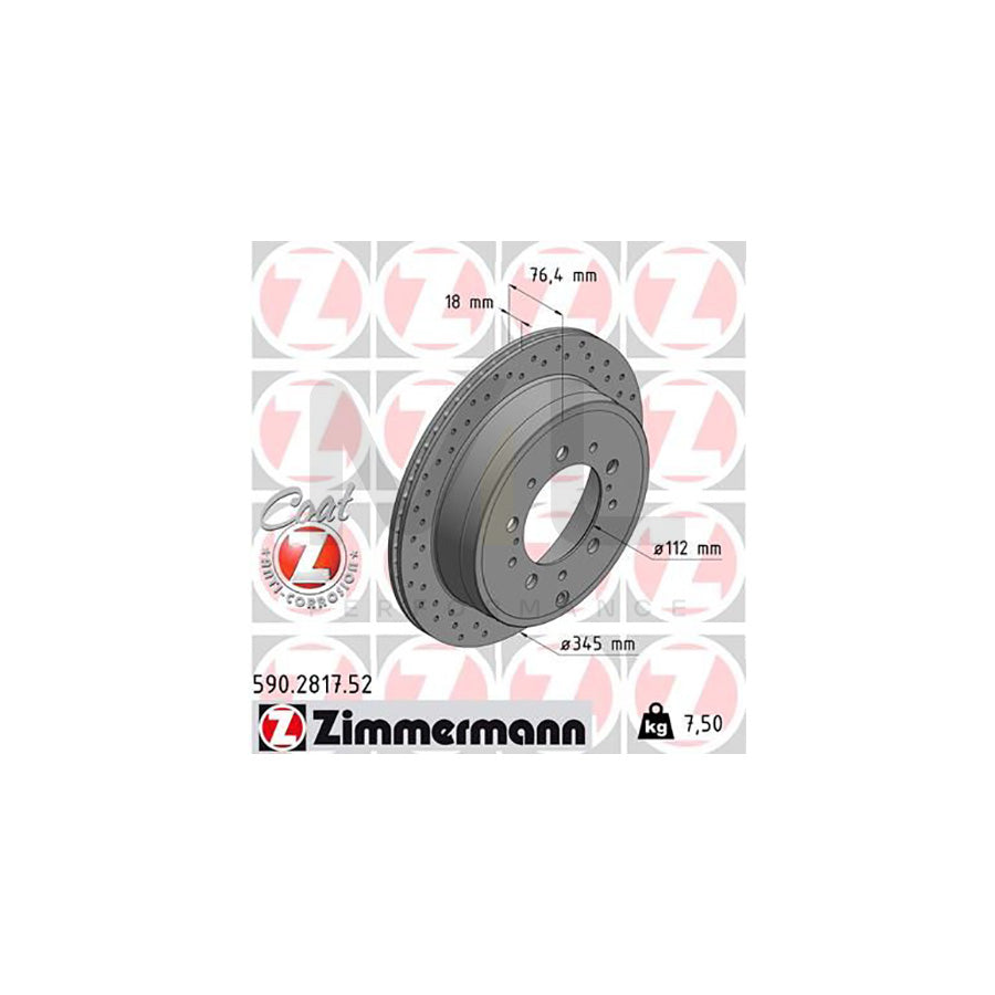 ZIMMERMANN SPORT COAT Z 590.2817.52 Brake Disc Internally Vented, Perforated, Coated - 1 piece