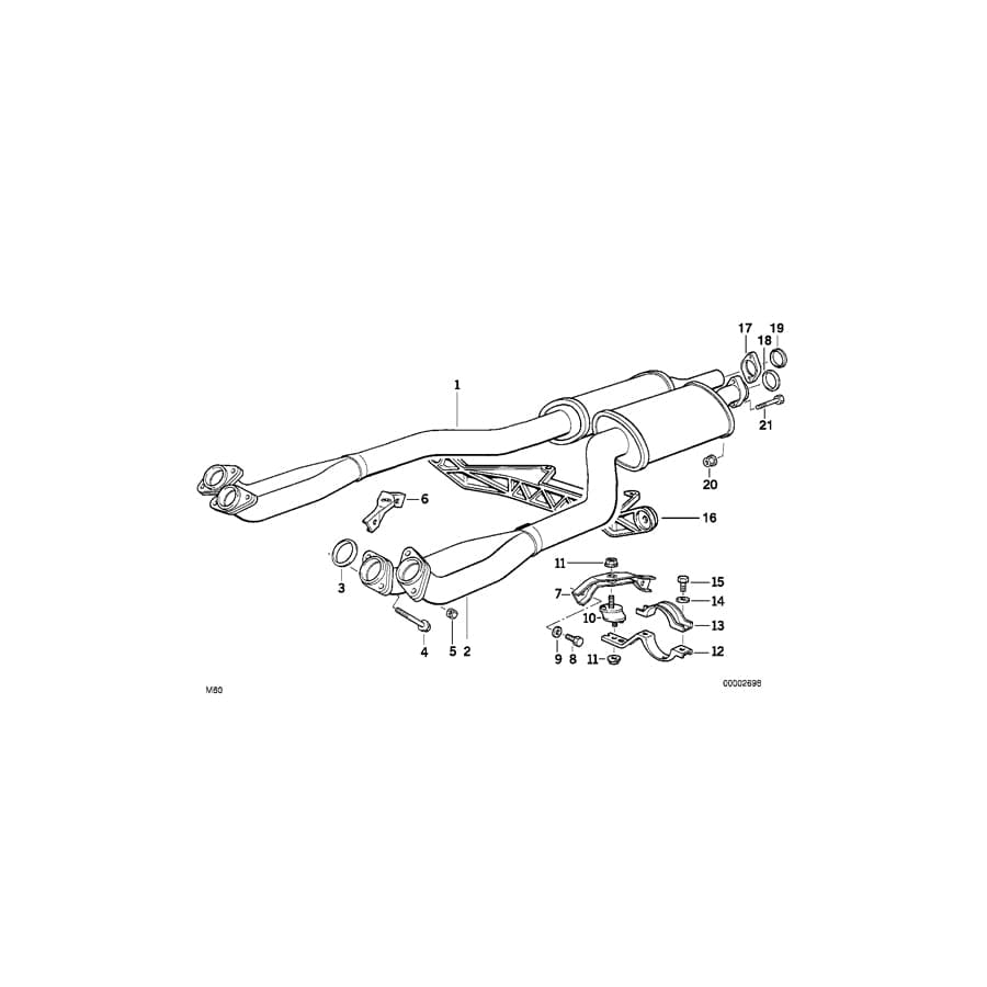 Genuine BMW 18101728710 E34 E32 Exhaust Pipe-Muffler ZYL.1-4 (Inc. 740iL, 740i & 540i)