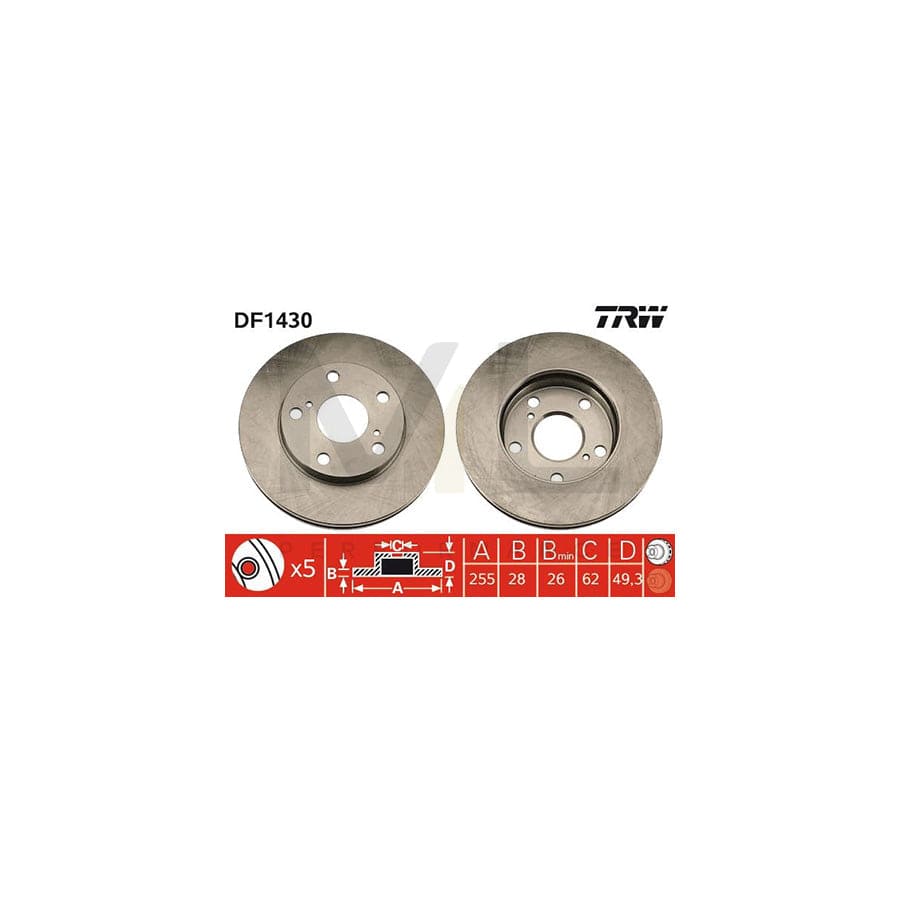 TRW DF1430 Brake Disc Vented, Painted - 1 piece