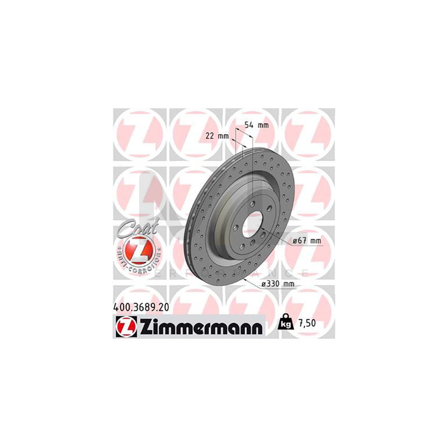 ZIMMERMANN COAT Z 400.3689.20 Brake Disc Internally Vented, Perforated, Coated, High-carbon - 1 piece