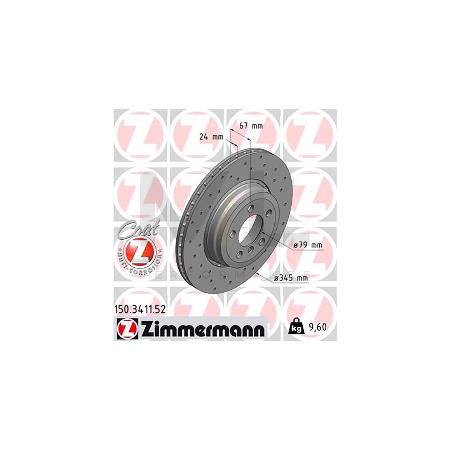 ZIMMERMANN SPORT COAT Z 150.3411.52 Brake Disc for BMW 7 (E65, E66, E67) Externally Vented, Perforated, Coated, High-carbon - 1 piece