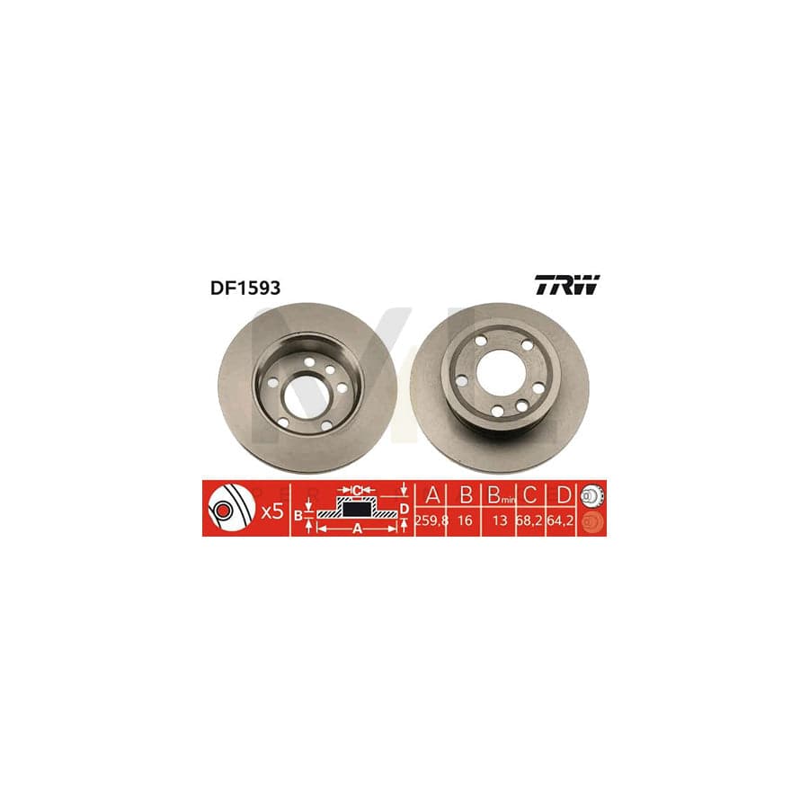 TRW DF1593 Brake Disc Solid, Painted - 1 piece