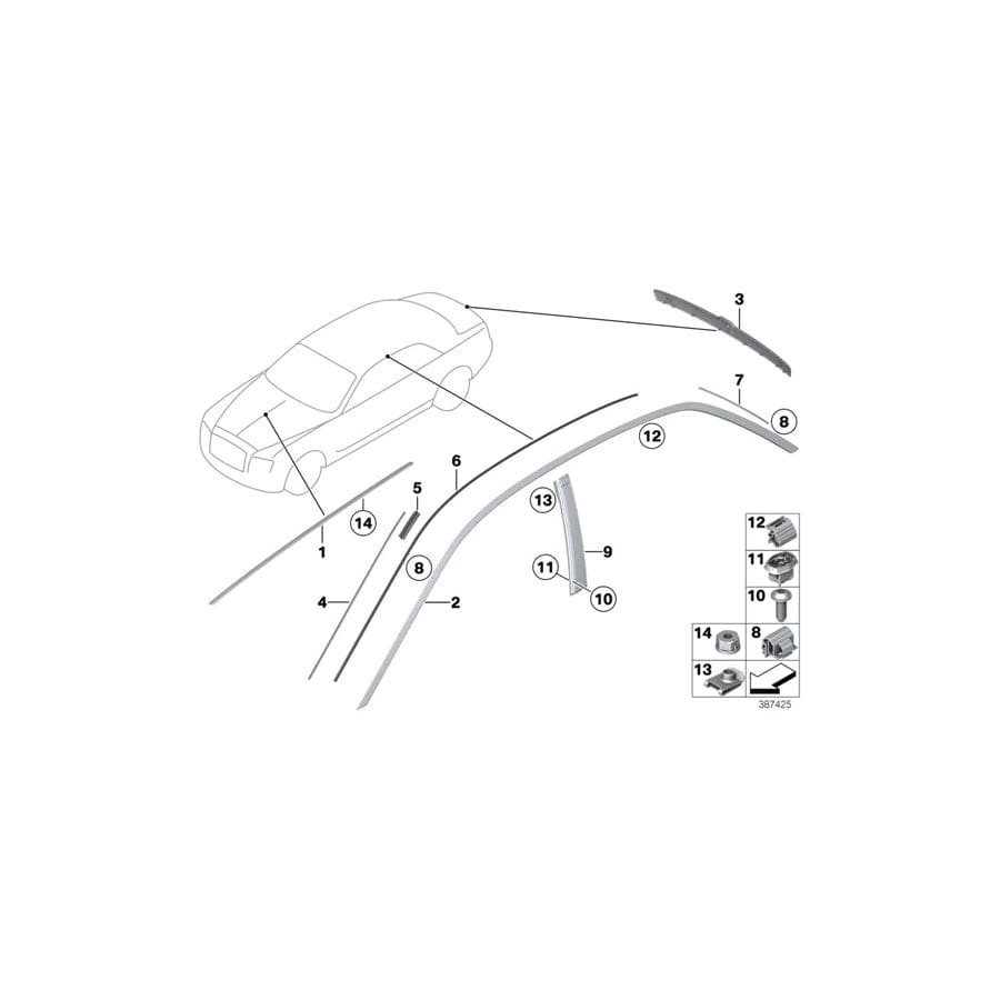 Genuine BMW 51137210628 RR4 Clip, Moulding, Side Frame (Inc. Ghost)