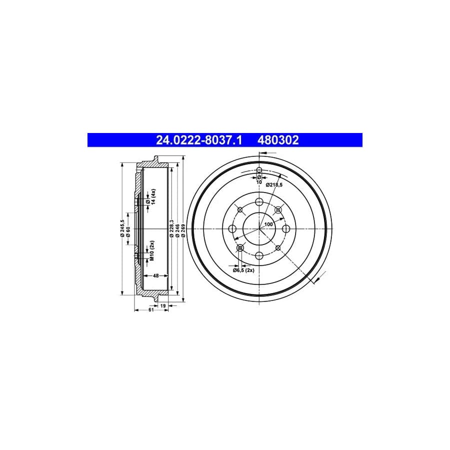 ATE 24.0222-8037.1 Brake Drum