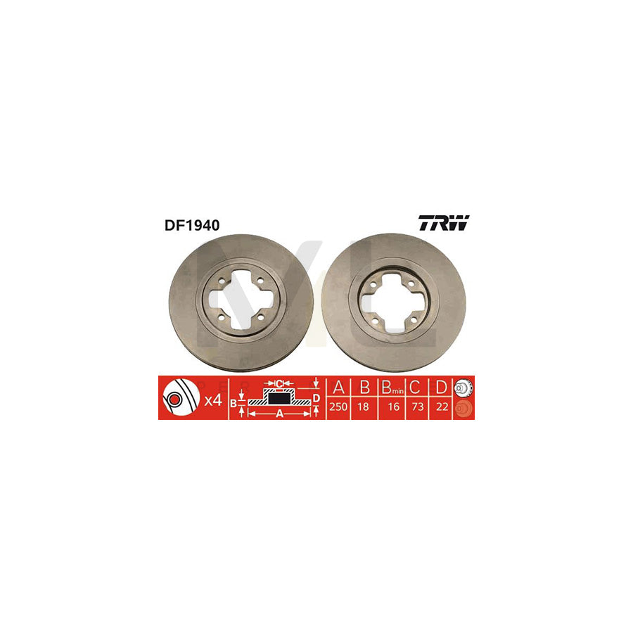 TRW DF1940 Brake Disc Vented - 1 piece