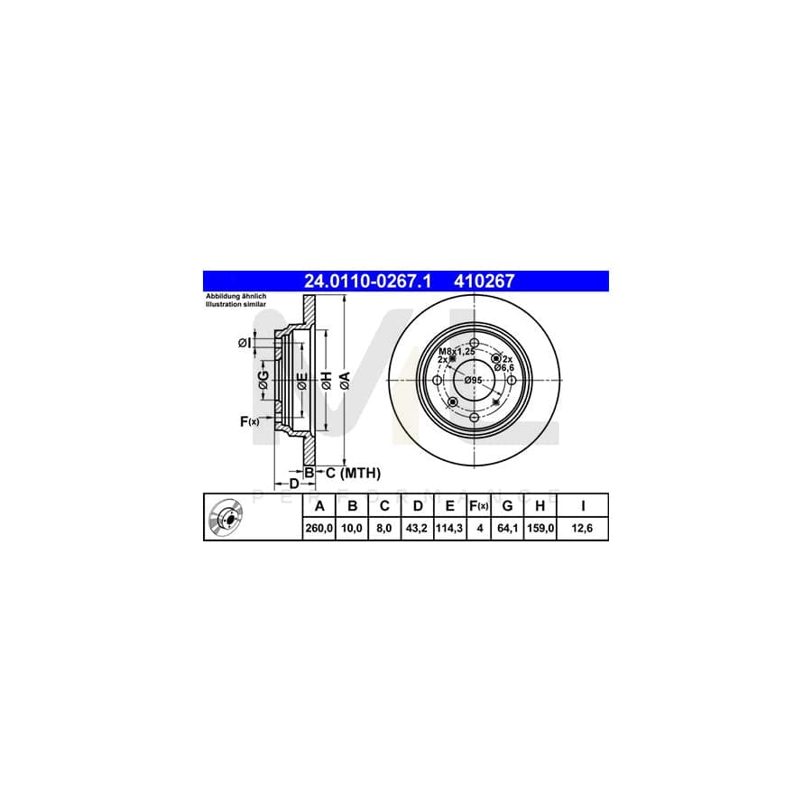 ATE 24.0110-0267.1 Brake Disc for HONDA Prelude IV (BB) Solid - 1 piece