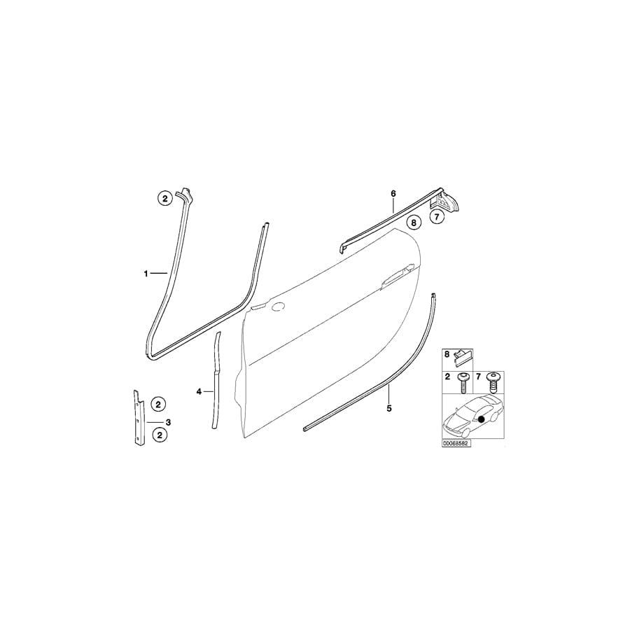 Genuine BMW 51338232343 E52 Channel Sealing, Door Left (Inc. ALPINA V8 & Z8)