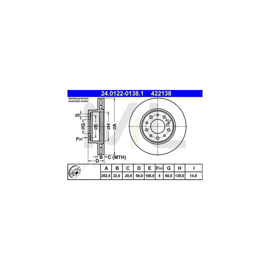 ATE 24.0122-0138.1 Brake Disc for VOLVO 740 Vented - 1 piece
