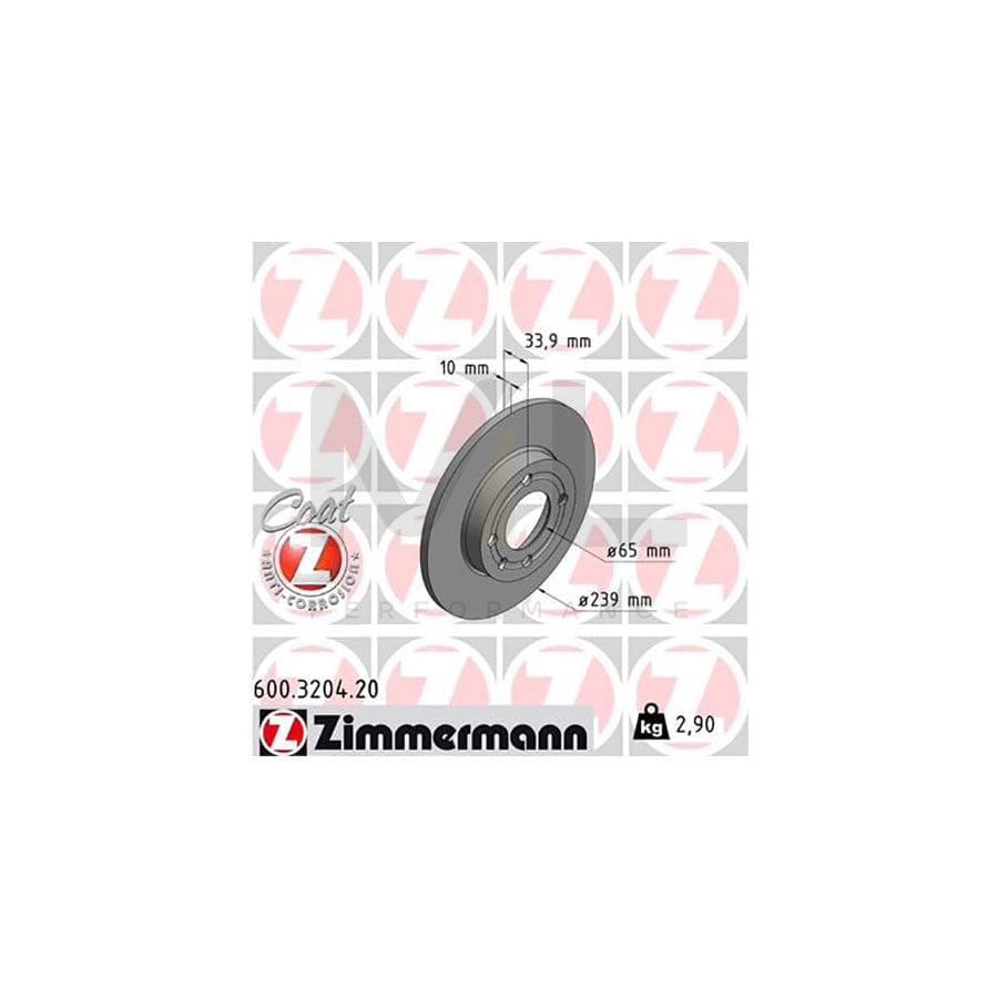 ZIMMERMANN COAT Z 600.3204.20 Brake Disc Solid, Coated - 1 piece
