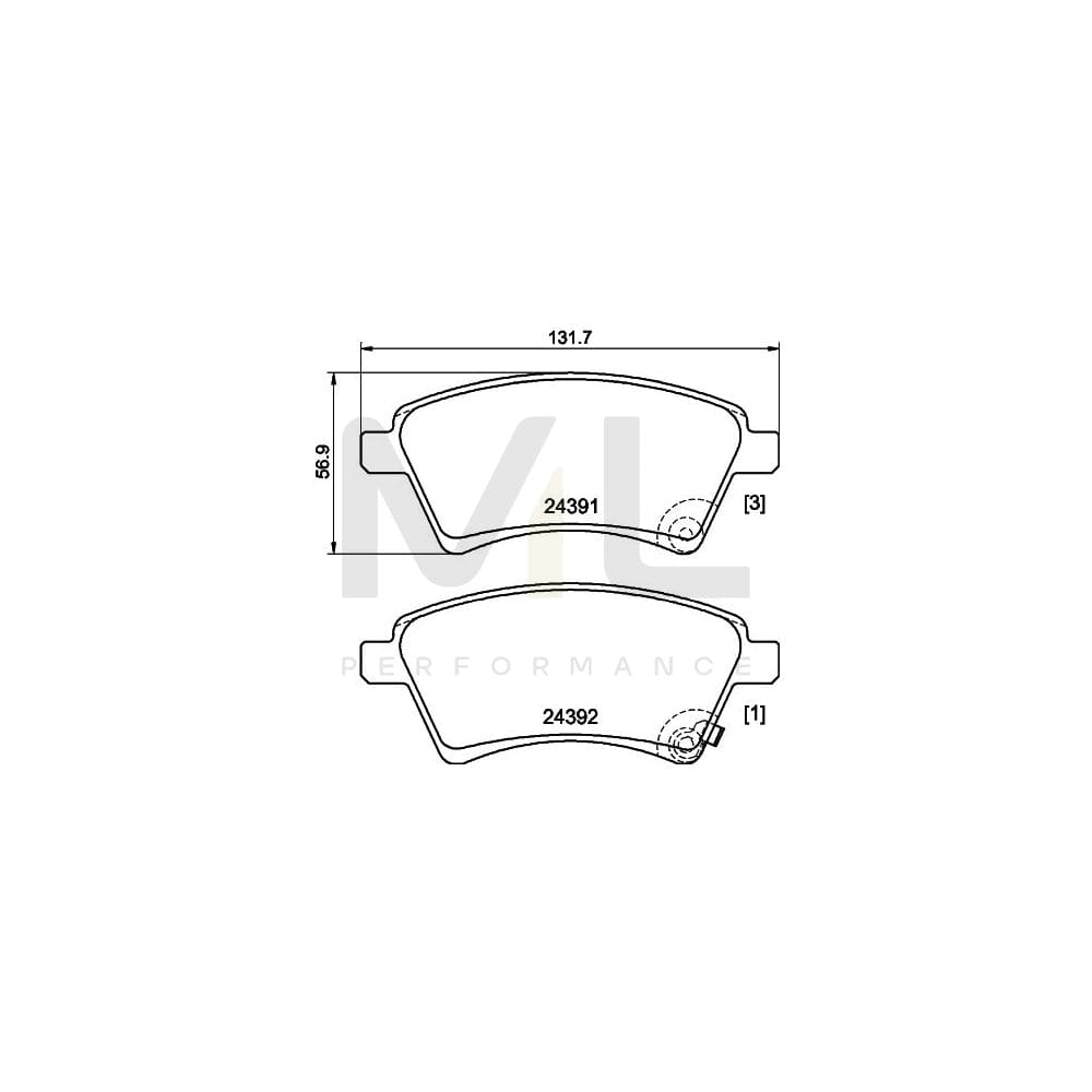 Hella 8DB 355 012-511 Brake Pad Set With Acoustic Wear Warning, With Accessories | ML Performance Car Parts