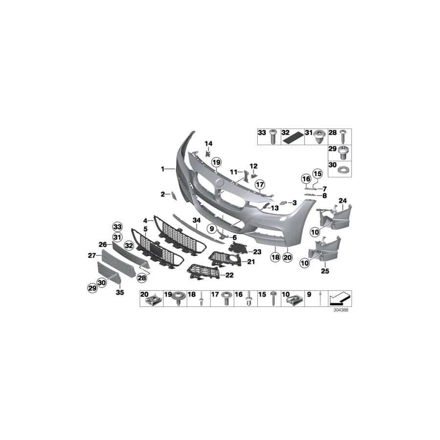 Genuine BMW 51118062636 F30 F31 Trim Cover, Grill, Right M NSW LED (Inc. 340iX)
