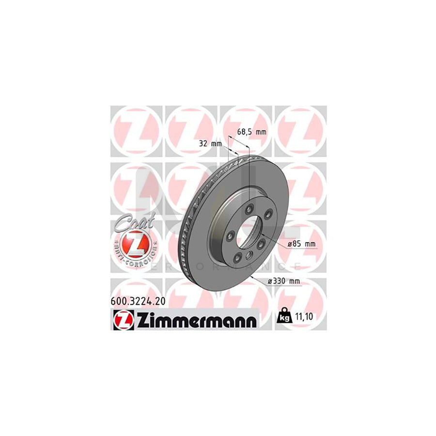 ZIMMERMANN COAT Z 600.3224.20 Brake Disc Internally Vented, Coated, High-carbon
