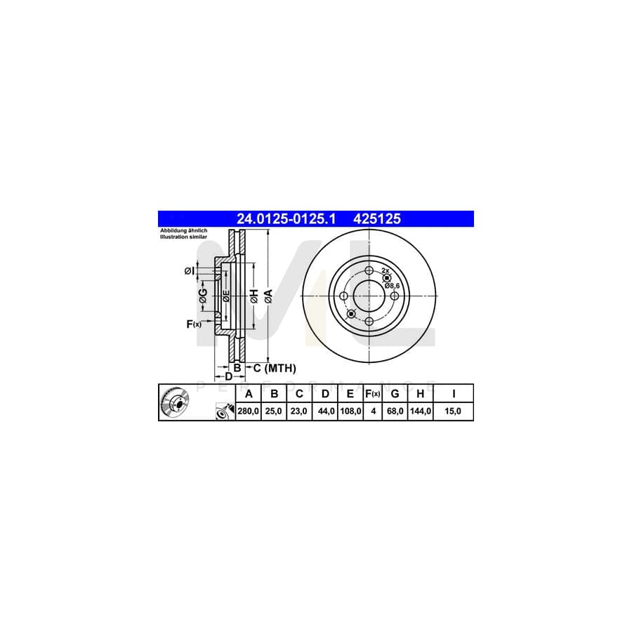 ATE 24.0125-0125.1 Brake Disc for SAAB 9000 Vented, Coated - 1 piece