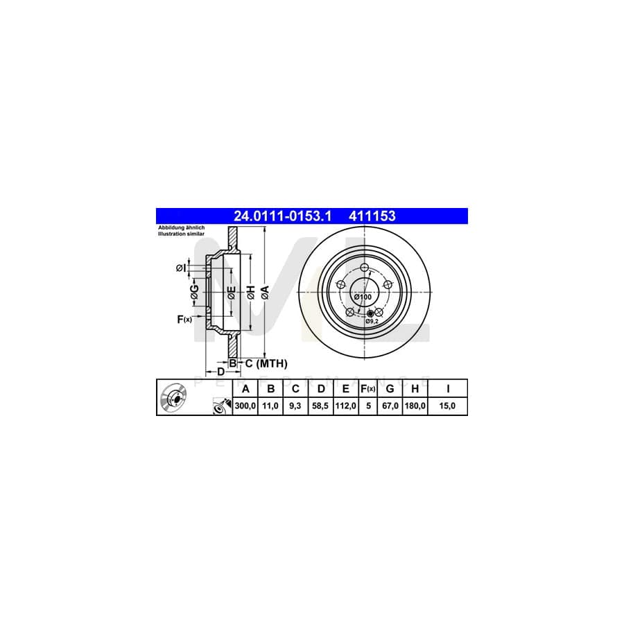 ATE 24.0111-0153.1 Brake Disc suitable for MERCEDES-BENZ S-Class Saloon (W220) Solid, Coated - 1 piece