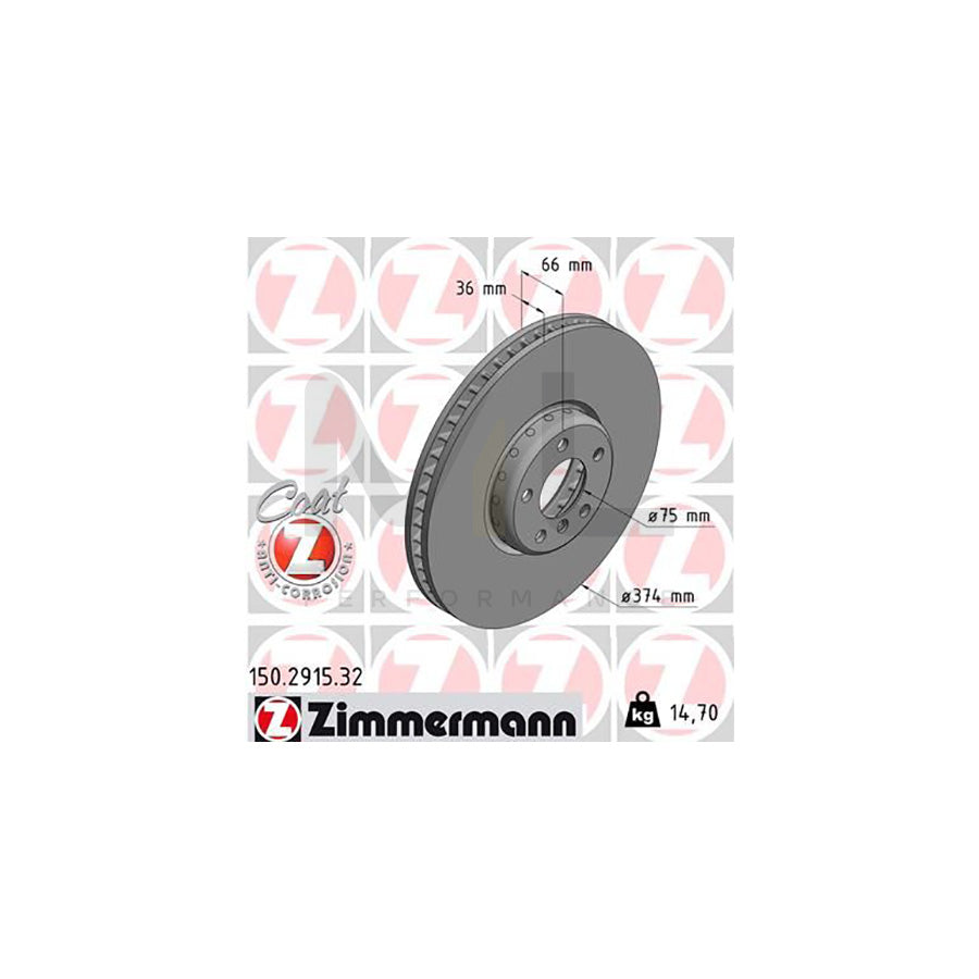 ZIMMERMANN FORMULA F COAT Z 150.2915.32 Brake Disc Internally Vented, Two-piece brake disc, Coated, High-carbon