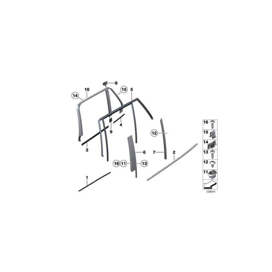 Genuine BMW 51352990882 E84 Window Well Strip, Outer, Door, Rear Rgt GLANZSCHWARZ (Inc. X1 16d, X1 18d & X1 23dX)
