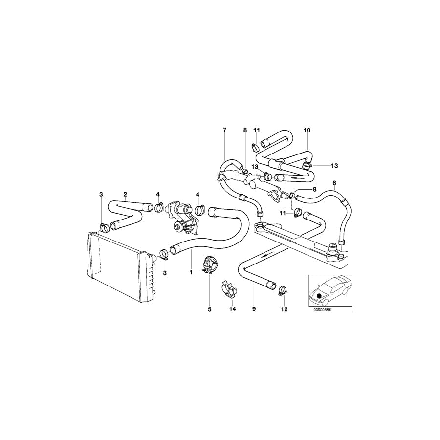 Genuine BMW 11531741406 E34 E32 Water Hose (Inc. 730iL, 730i & 530i)