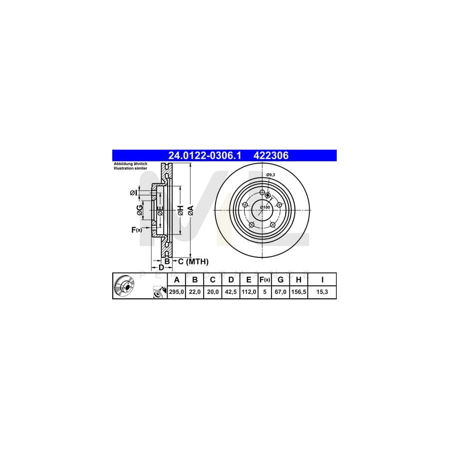 ATE 24.0122-0306.1 Brake Disc Vented, Coated, High-carbon - 1 piece