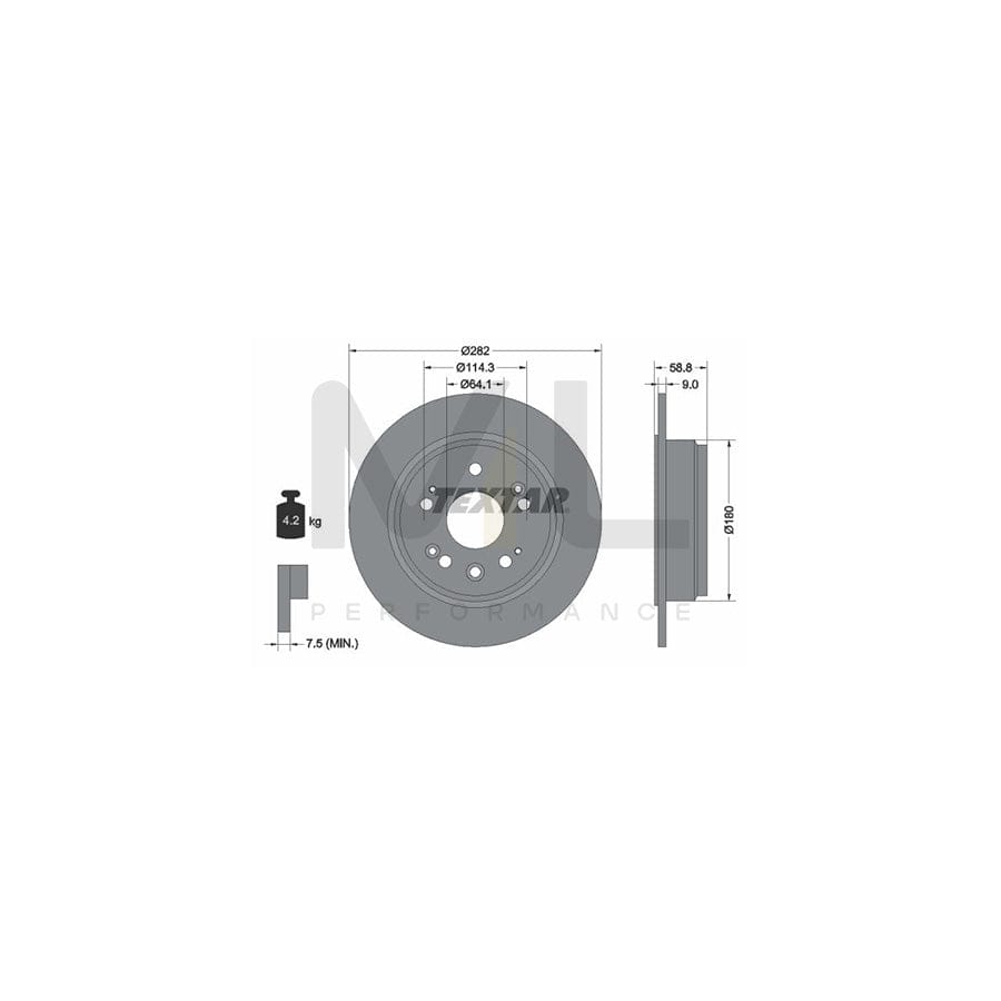 TEXTAR 92165700 Brake Disc for HONDA CR-V II (RD) Solid, without wheel hub, without wheel studs - 1 piece