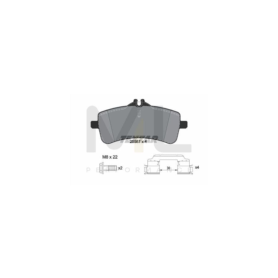 TEXTAR 2558701 Brake pad set suitable for MERCEDES-BENZ S-Class prepared for wear indicator, with brake caliper screws, with accessories