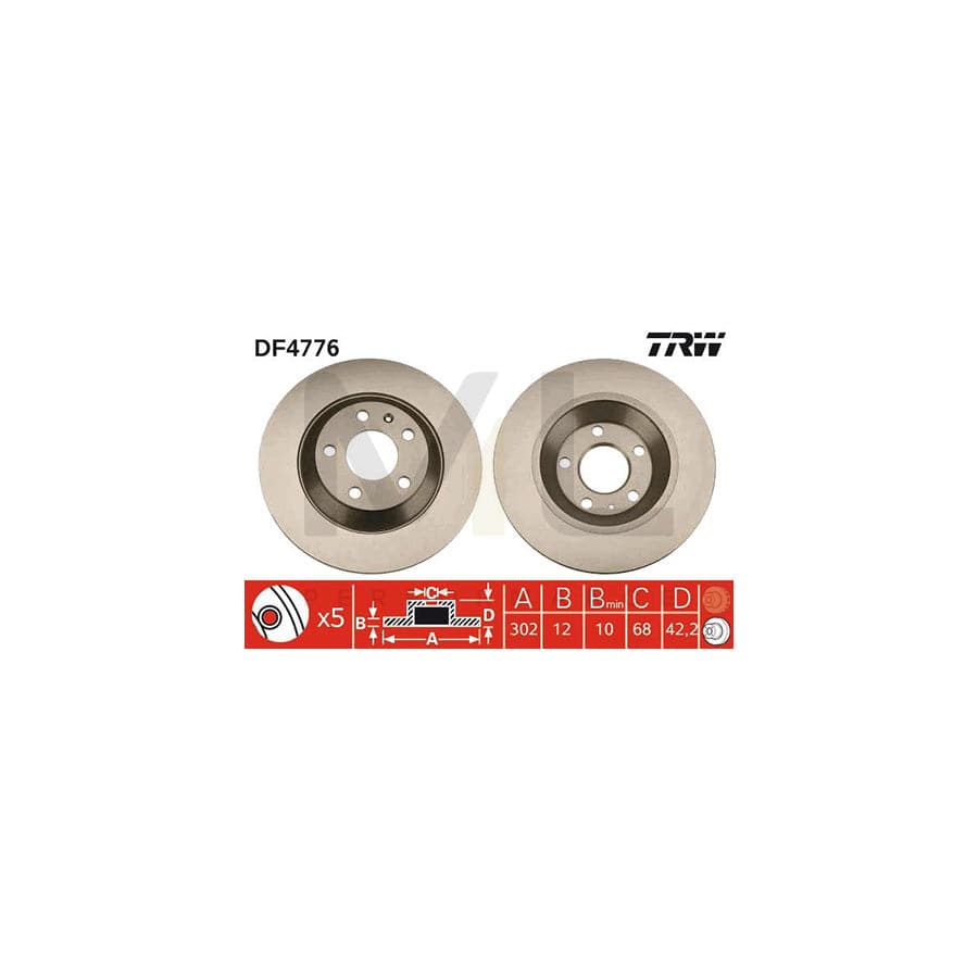 TRW DF4776 Brake Disc for AUDI A6 Solid, Painted - 1 piece
