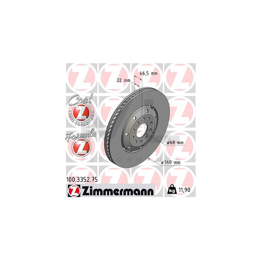 ZIMMERMANN FORMULA Z COAT Z 100.3352.75 Brake Disc for AUDI A4 B5 Avant (8D5) Two-piece brake disc, Vented, Coated, Alloyed / High-carbon