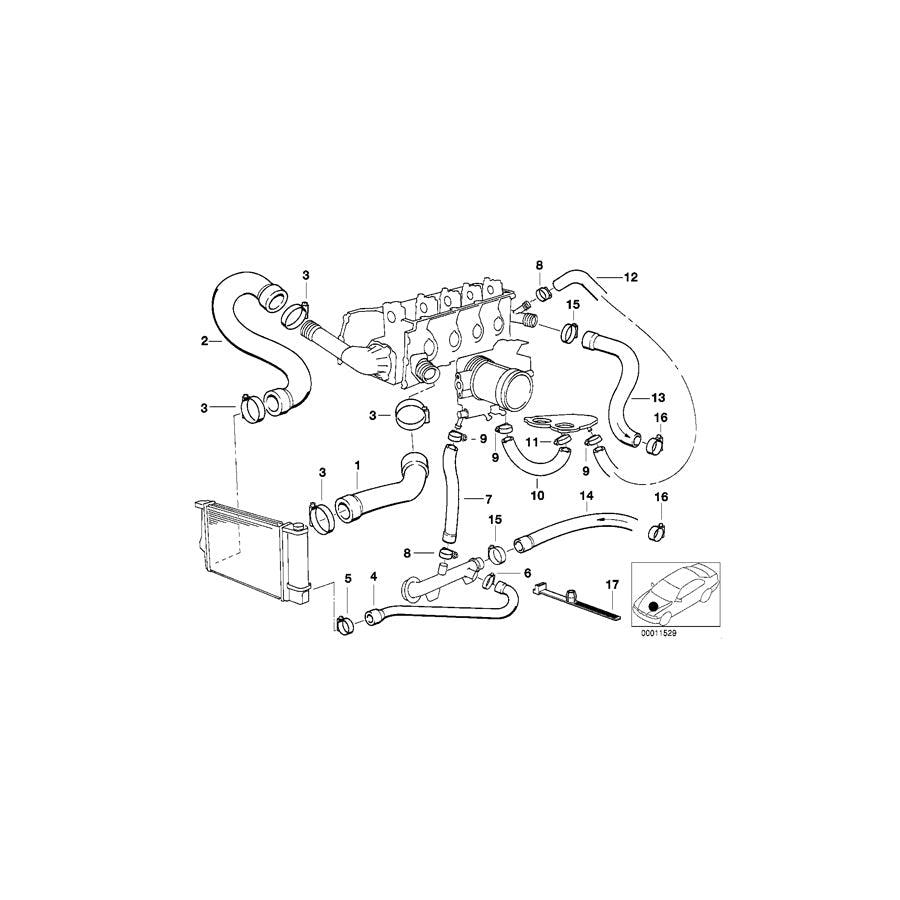 Genuine BMW 11531739560 E36 E34 Water Hose (Inc. 518i, 316i & 316i 1.6)