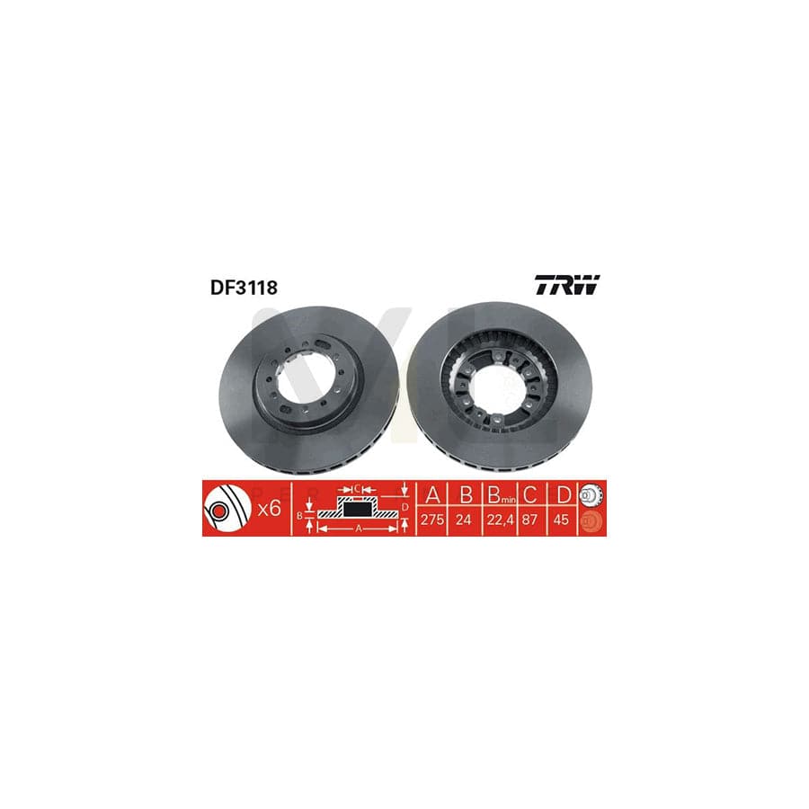 TRW DF3118 Brake Disc Vented, Painted - 1 piece