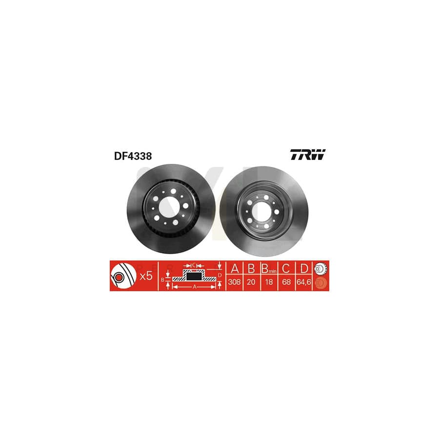 TRW DF4338 Brake Disc for VOLVO XC90 I (C, 275) Vented, Painted - 1 piece