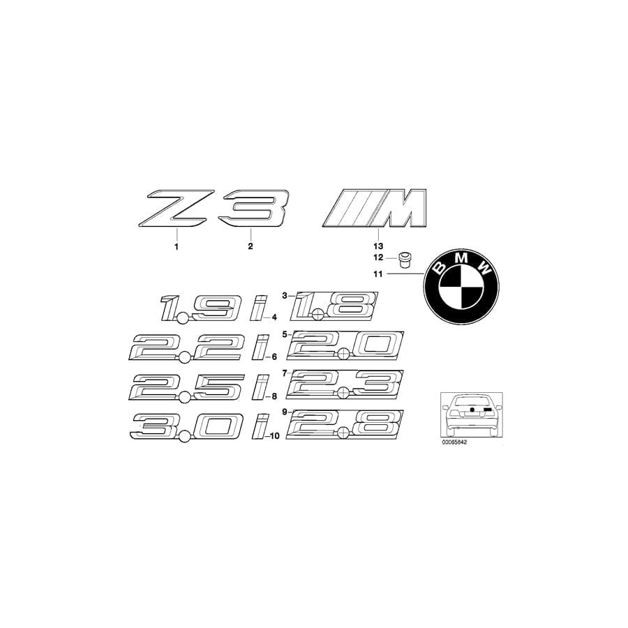 Genuine BMW 51148412937 E36 Emblem - 2.0 - (Inc. Z3)