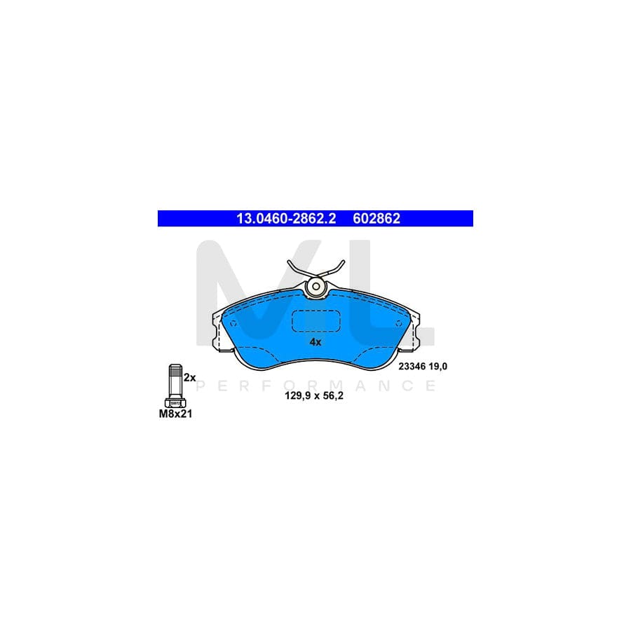 ATE 13.0460-2862.2 Brake pad set excl. wear warning contact, with brake caliper screws
