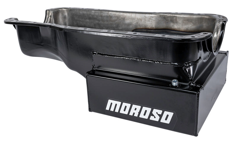 Moroso Ford 351W (w/Front Sump) Kicked Out Road Race Baffled 9qt 8in Steel Oil Pan