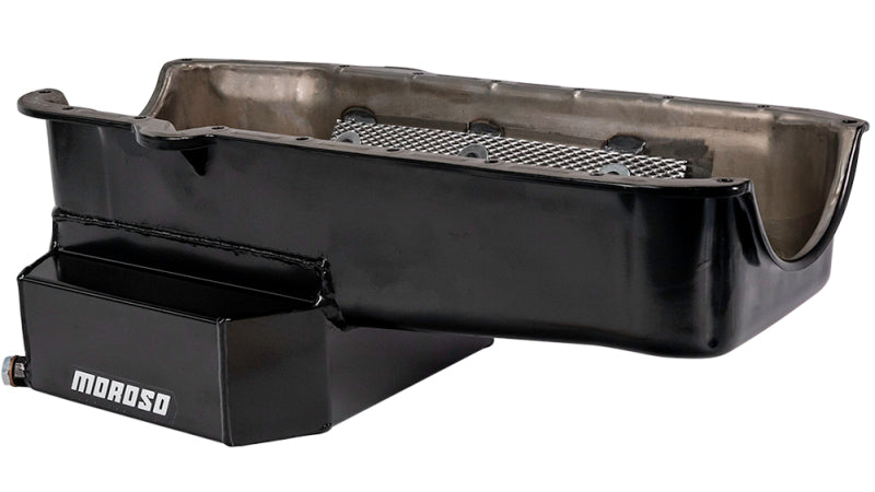 Moroso 80-85 Chevy Small Block/Dart (w/2 Pc Seal) Road Race Wet Sump 7qt 7.5in Steel Oil Pan - Black