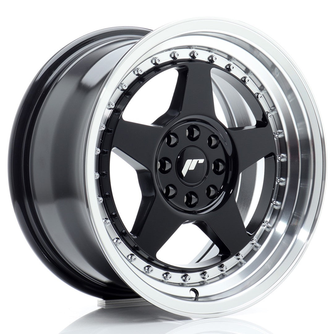 JR Wheels JR6168142567GBL1 JR Wheels JR6 16x8 ET25 4x100/108 Gloss Black w/ Machined Lip