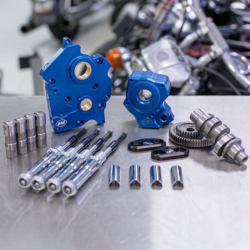 S&S Cycle 2017+ M8 Models Gear Drive 465G Cam Chest Kit w/ Chrm Pushrod Tubes - WC - Incl. VVT