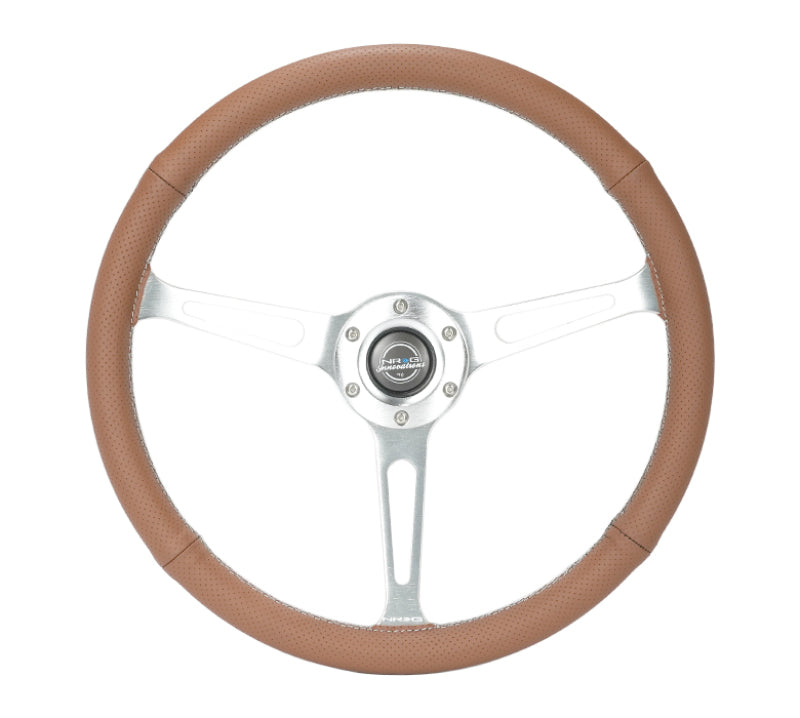NRG Reinforced Steering Wheel (380mm/1in. Deep) Perforated Brown Leather